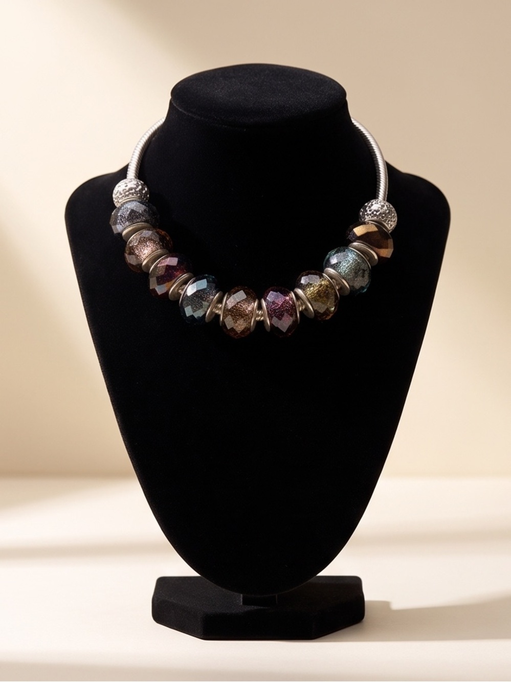 Multicolor Faceted Glass Bead Collar Necklace - Unbranded